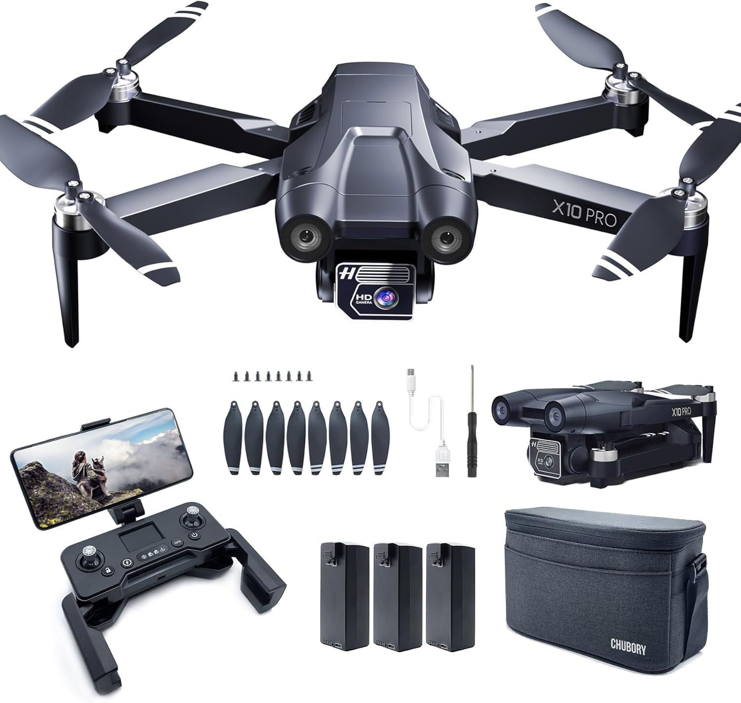 CHUBORY X10 PRO GPS Drone with Camera for Adults 4K UHD, 90 Min Long Flight Time,3280 FT Long Control Range, Auto Return, Follow Me, Brushless Motor,X10 PRO-US-250707-1