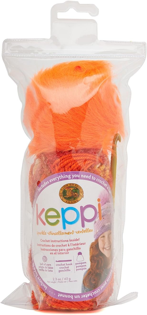 Lion Brand Yarn 616-303 Keppi Yarn Crochet Kit, Orange Fizz