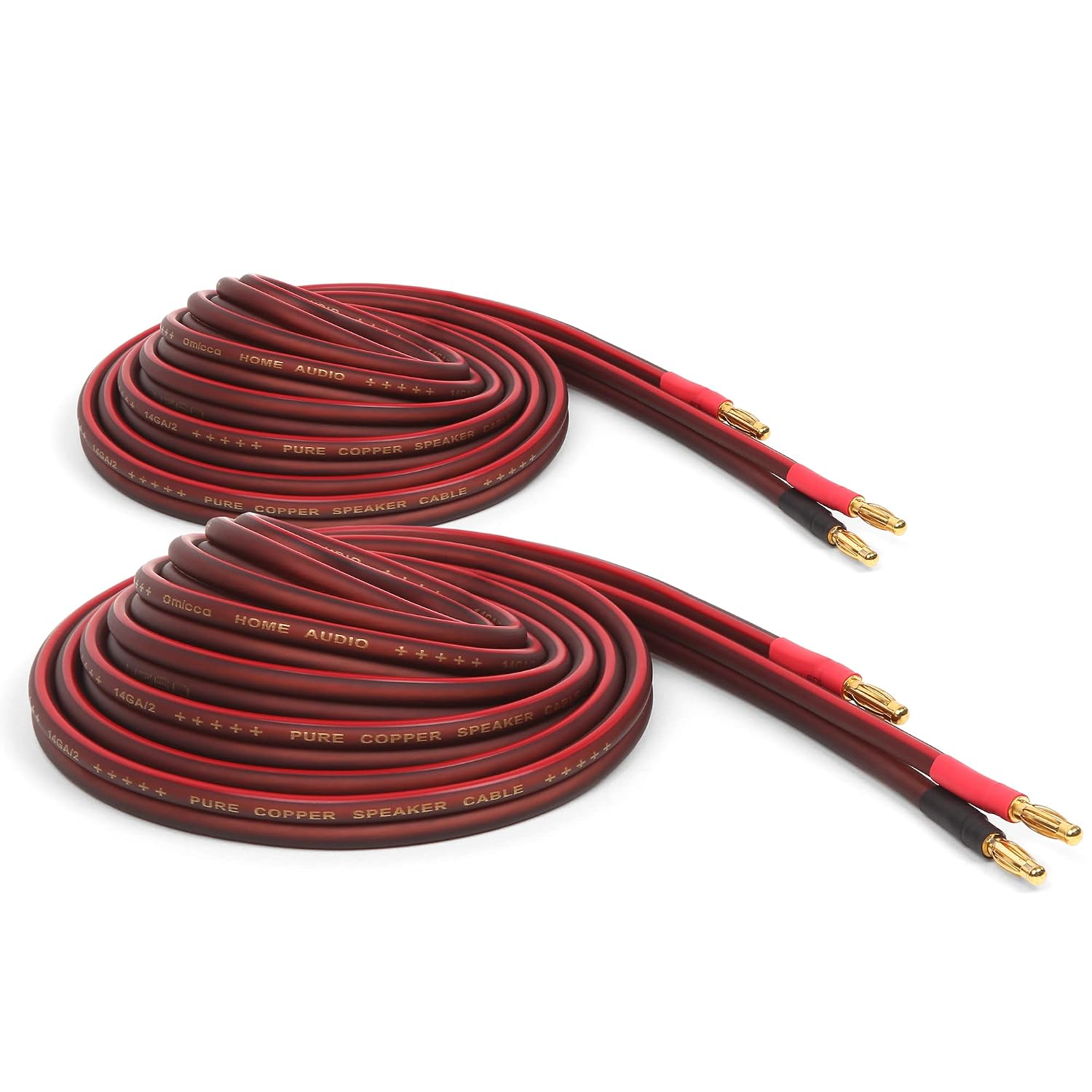 Micca 14-Gauge Pure Copper Speaker Cable Pair, 6.6 ft Each, Banana Plugs