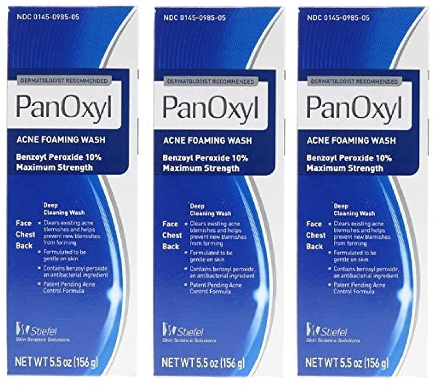 Stiefel PanOxyl 10 Percent Foaming Wash, Net Wt 5.5 oz,(Pack of 3)