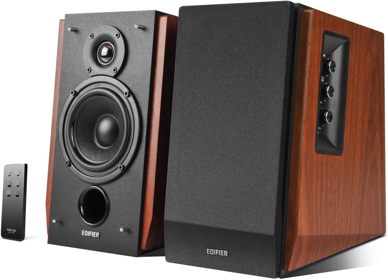 Edifier R1700BT Bluetooth Bookshelf Speakers - Active Near-field Studio Monitors - Powered Speakers 2.0 Setup Wooden Enclosure - 66W RMS, Brown