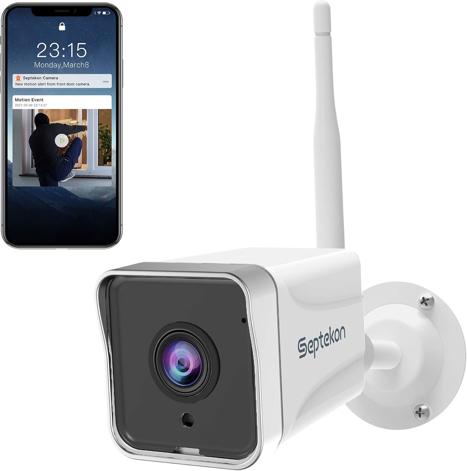 Septekon Security Camera Outdoor, 2K CCTV Security Camera, Waterproof Home Surveillance Camera with 2-Way Audio, Night Vision, Motion Detection, Cloud Storage, Work with Alexa - S50