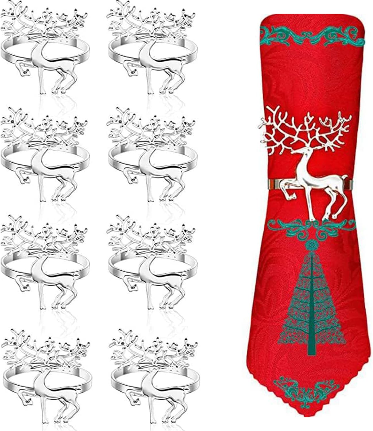 10 Pcs Christmas Napkin Rings Holders for Christmas Dinners Parties, Wedding Adornment, Thanksgiving and Home Kitchen Dining,Table Decoration Accessories,Sliver