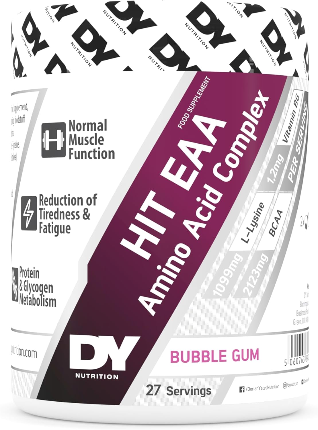DY Nutrition HIT EAA Essential Amino Acids Complex with BCAAs, L-Lysine & Vitamin B6 | Muscle Repair & Recovery Supplement Intra Workout Powder, 27 Servings, 360g (Bubble Gum)