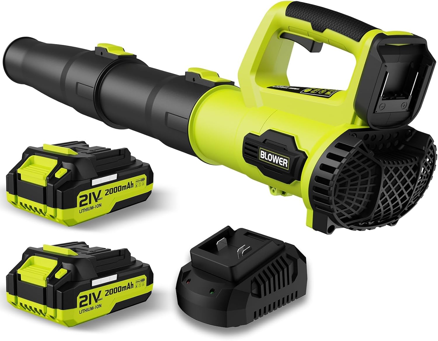 Leaf Blower, 21V Cordless Electric Blower with 2 2.0Ah Batteries and 1 Hour Fast Charger, Lightweight Leaf Blower for Patio Cleaning, Lawn Care, Blowing Fallen Leaves and Dust, etc.