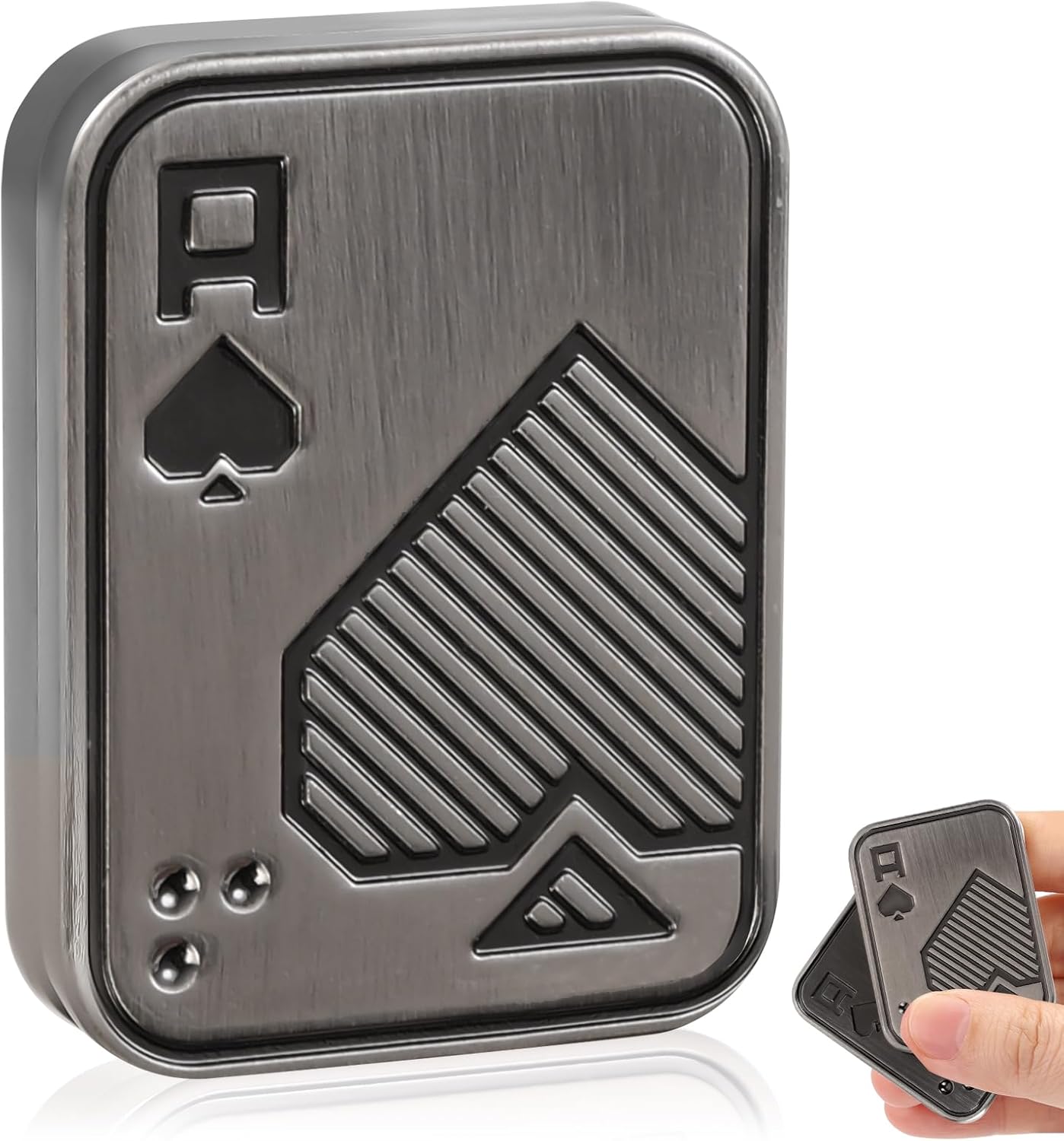 Fidget Slider, Metal Poker Push Card, Fidget Clicker, Fidget Toys for Adults Teens, Relieve Stress Anxiety ADHD, Gift for Boyfriend, Husband and Father (Sliver A)