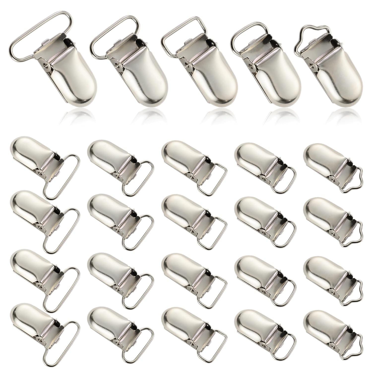 25 PCS Baby Girl Pacifier Metal Clip DIY Suspender Clips for Stroller Toy Straps Bibs Fasteners Supplies Garters Crafting Making Hardware Bulk (5-Styles, Silver)
