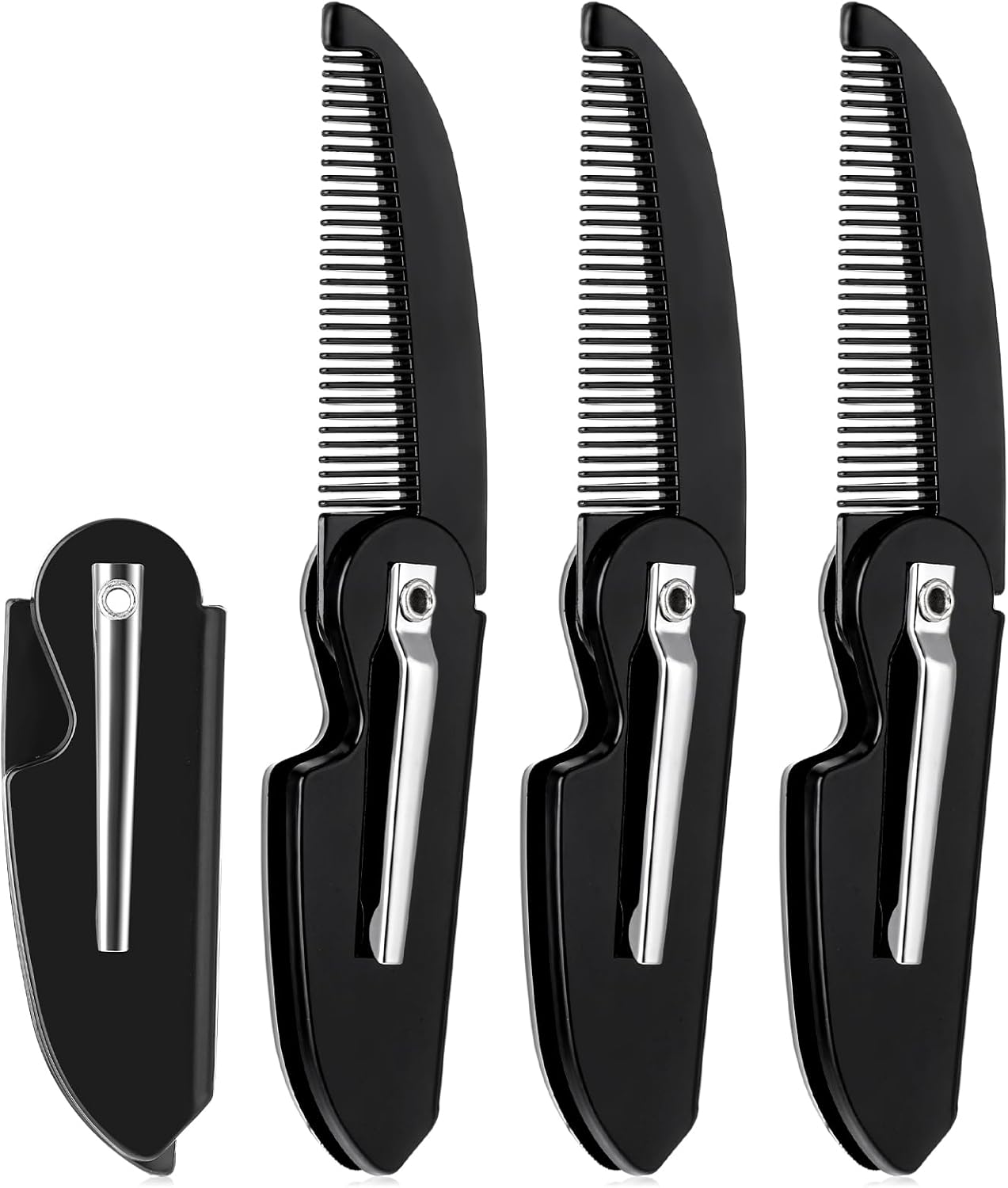 Ouligay 4pcs Folding Pocket Beard Comb for Men - Smooth Hair & Moustache Styling