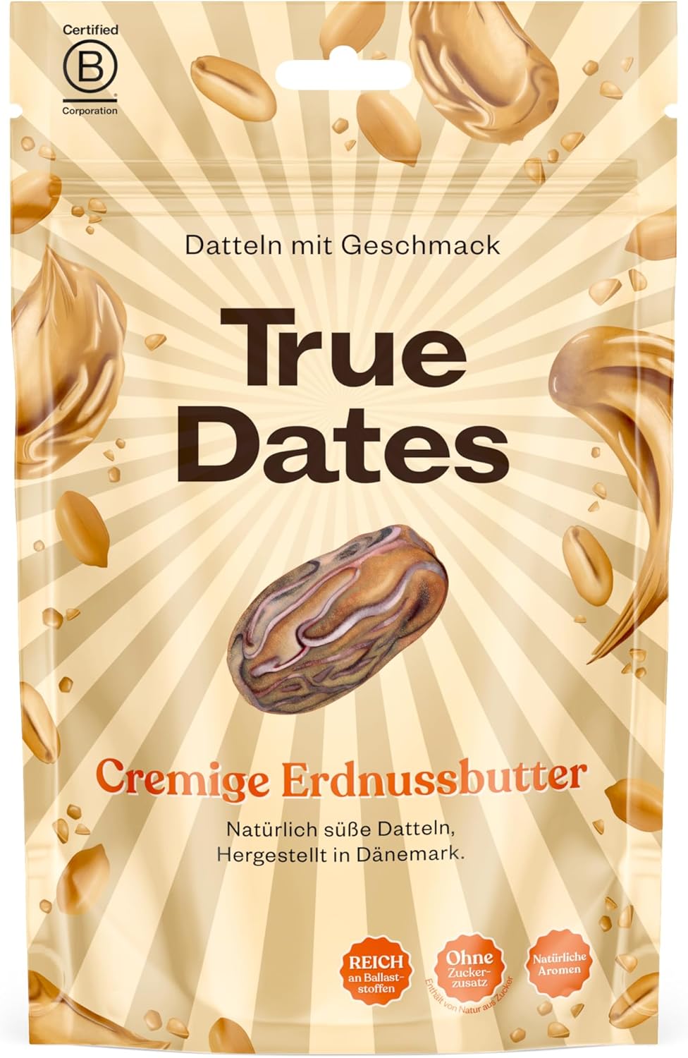 True Dates - CREAMY PEANUT BUTTER | naturally flavoured sweet dates | No added sugar, Vegan, Palm Oil Free | 100 g