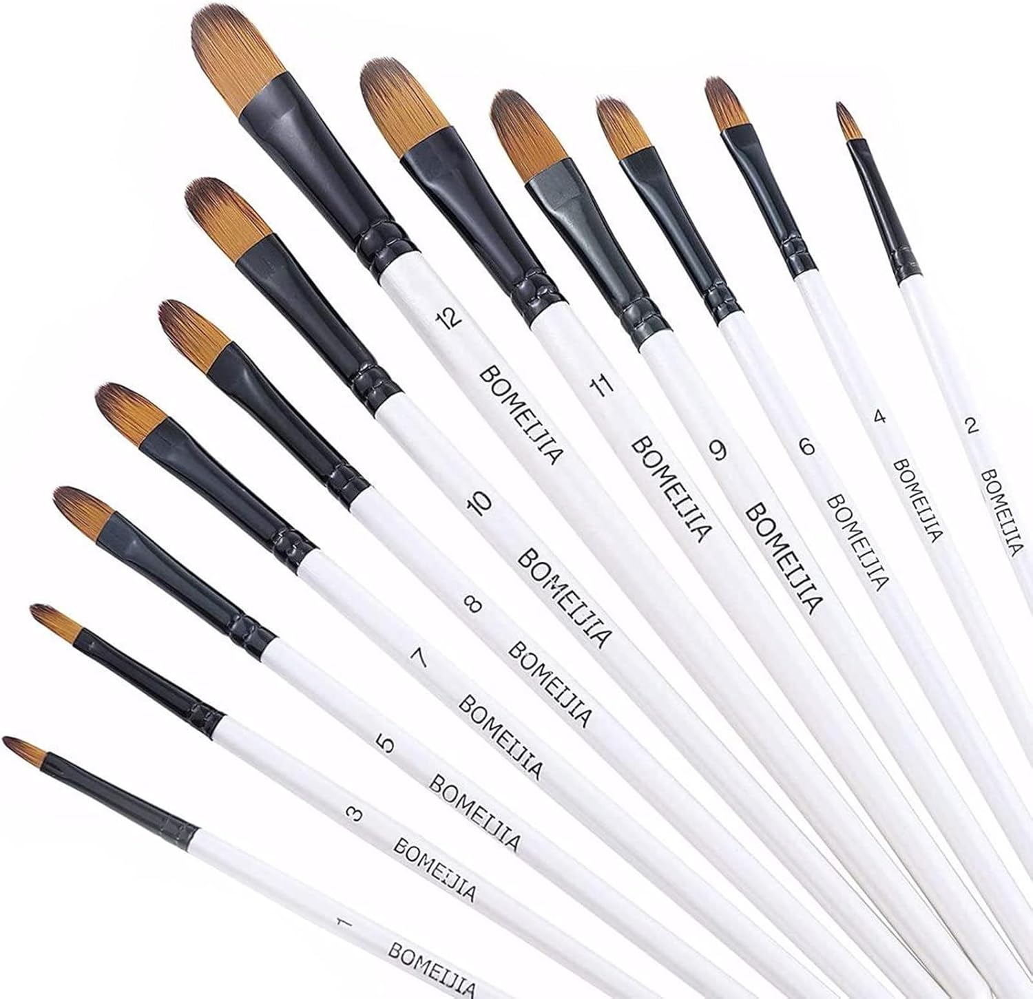 Filbert Paint Brushes Set, 12 PCS Artist Brush for Acrylic Oil Watercolor Gouache Artist Professional Painting Kits with Synthetic Nylon Tips White
