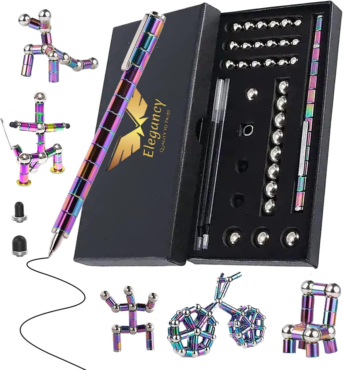 Elegancy Fidget Pen Magnetic Balls | Magnetic Pen Cool Gadgets Fidget Toy | Fidget Toys Gifts for Him Gifts for Her | Birthday Gifts for Women Men Random Stuff | Magnetic Building Blocks (Multicolor)