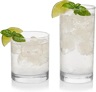 Libbey Province Tumbler and Rocks Glass Set, Elegant Drinkware Glasses Set, Tall Drinking Glasses with Modern Lines, Drinking Glasses Set of 16