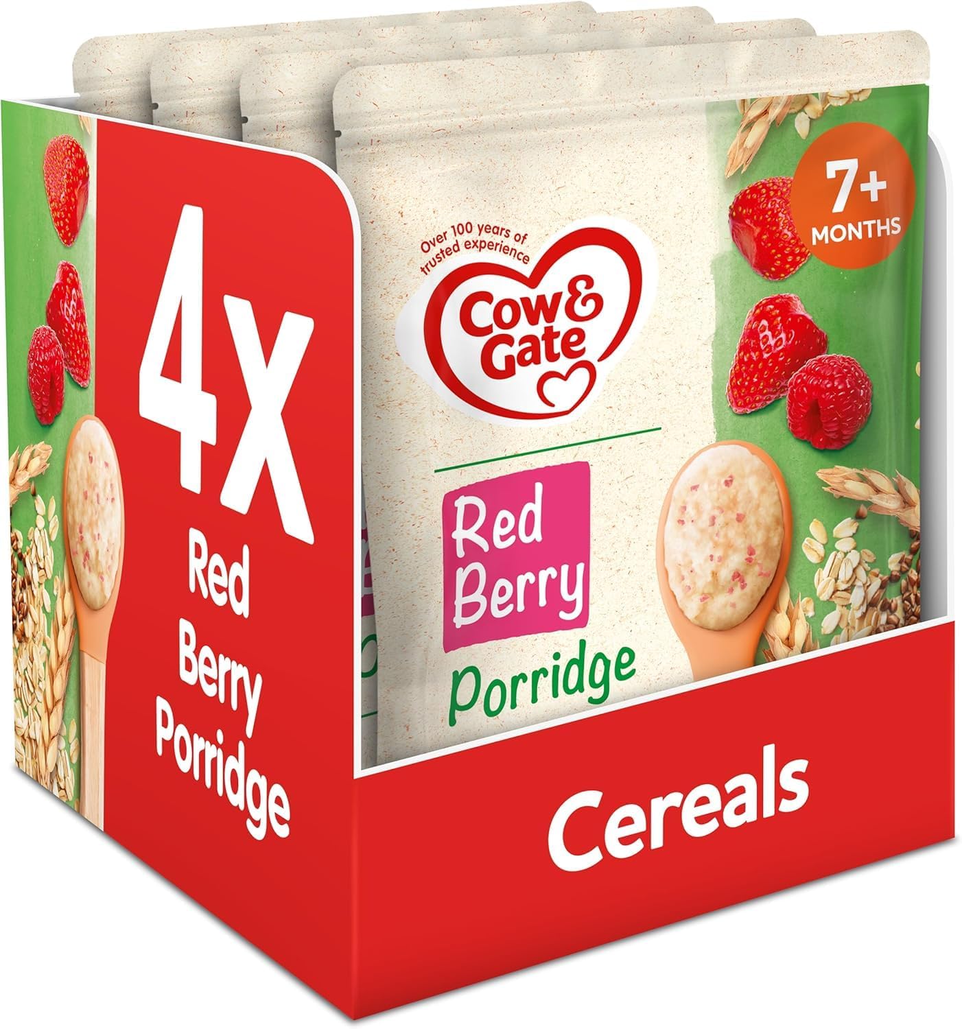 Cow & Gate Red Berry Wholegrain Porridge Baby Food Cereal, 7+ Months, 200g (Pack of 4)