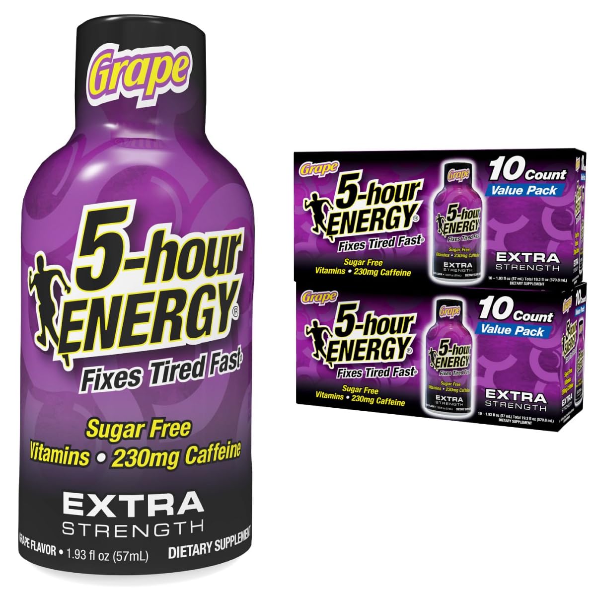 5-hour ENERGY Extra Strength Grape Energy Shot 1.93oz, 20-Pack – Sugar Free Caffeine Energy Booster with B-Vitamins & Amino Acids – Zero Calorie