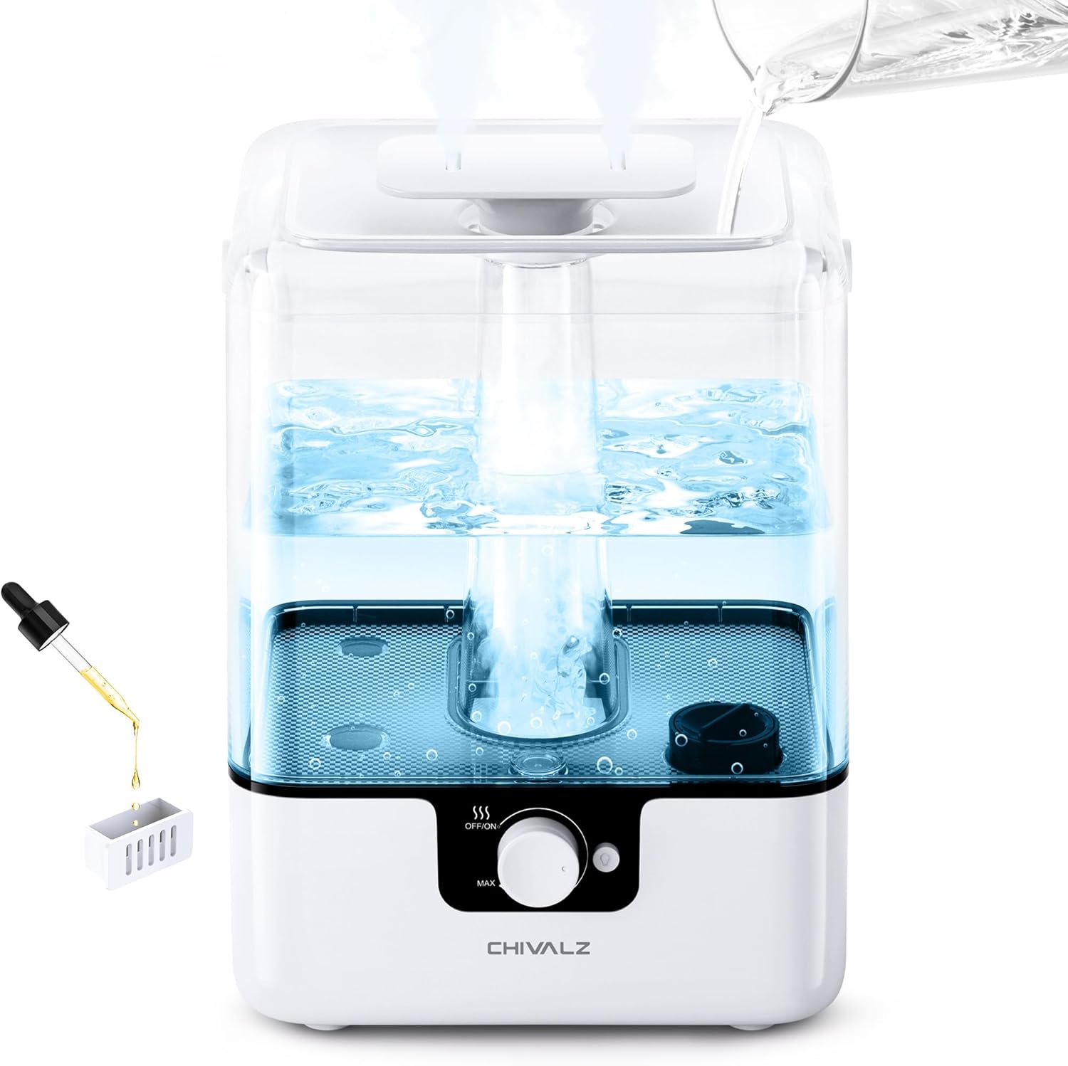 CHIVALZ 6L Humidifier for Bedroom, Cool Mist Top Fill Humidifiers for Baby Nursery and Plants, Up to 50 Hours, 26dB Quiet, Nightlight for Large Room Home, Oil Diffuser White