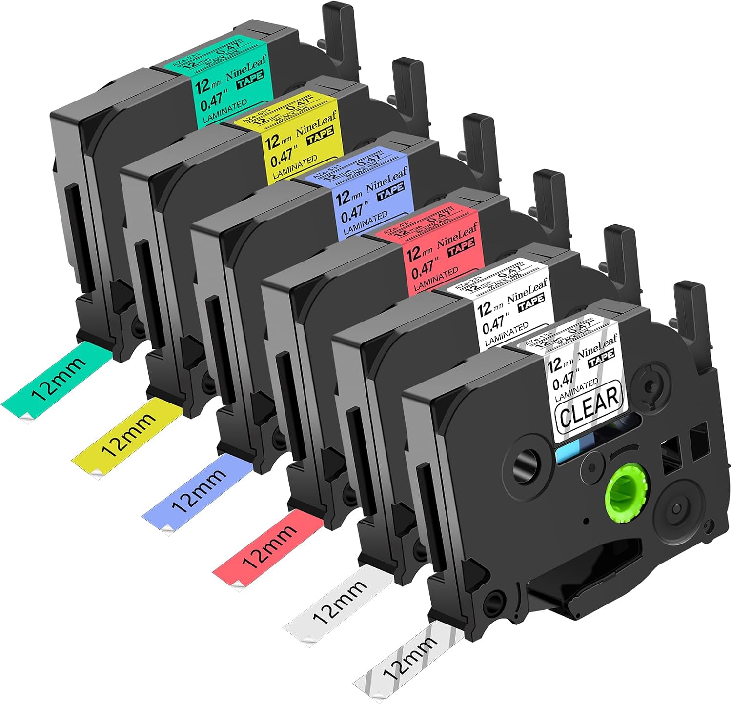 NineLeaf 6X Compatible for Brother P-Touch 12mm Tape TZe-131 TZe-231 TZe-431 TZe-531 TZe-631 TZe-731 Laminated for Brother Label Printer TZe 12mm Color Tape for PT-D200 D400 E110 E550W Label Maker