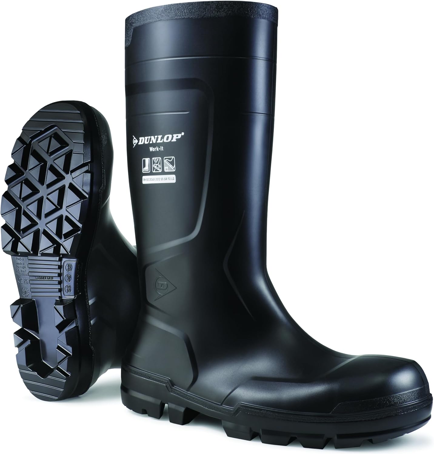 DUNLOP Work-It - Unisex Full Safety Slip-Resistant Waterproof Work Boots, Black, Antistatic and Chemical Resistant PVC Wellies with Steel Toecap for Outdoor and Industrial Work - EU43, UK9