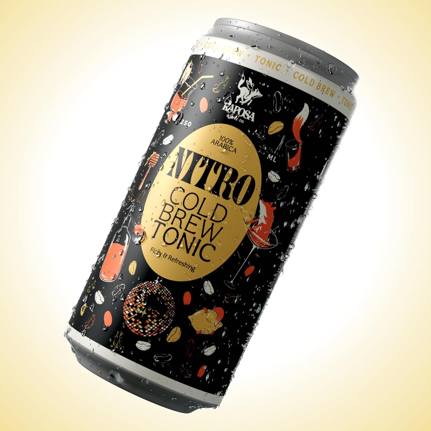 Raposa Nitro Cold Brew with Tonic Ready to Drink Coffee 250ml - 8.45oz - Dairy Free - Vegan Cold Brew Ready to Drink, Non GMO, No Artificial Anything - 65mg Caffeine (Cold Brew Tonic)