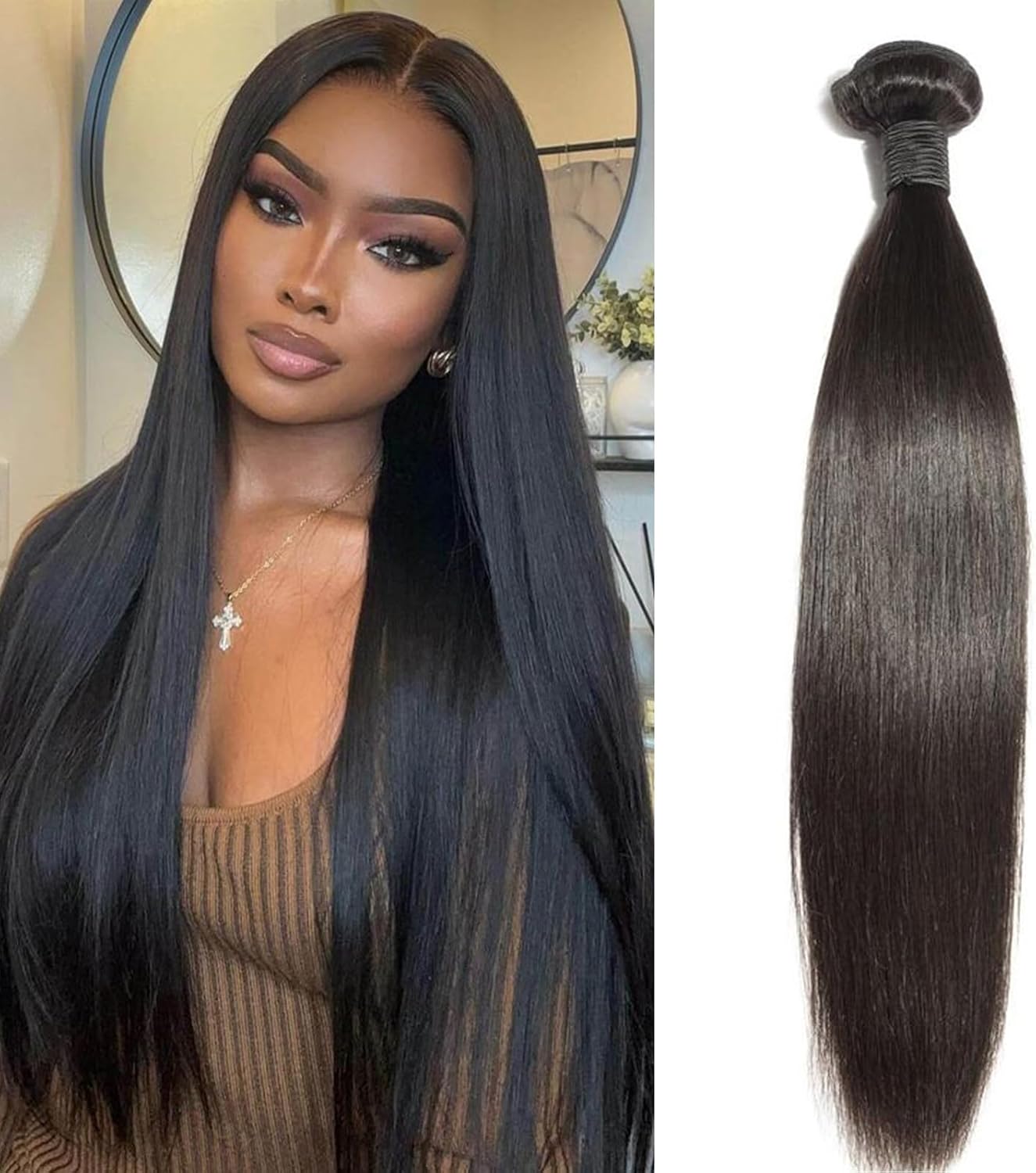 Straight Human Hair Bundle Brazilian Virgin HairSilky Straight 12A Grade Remy Unprocessed Human Hair Extenstion (14 inch)
