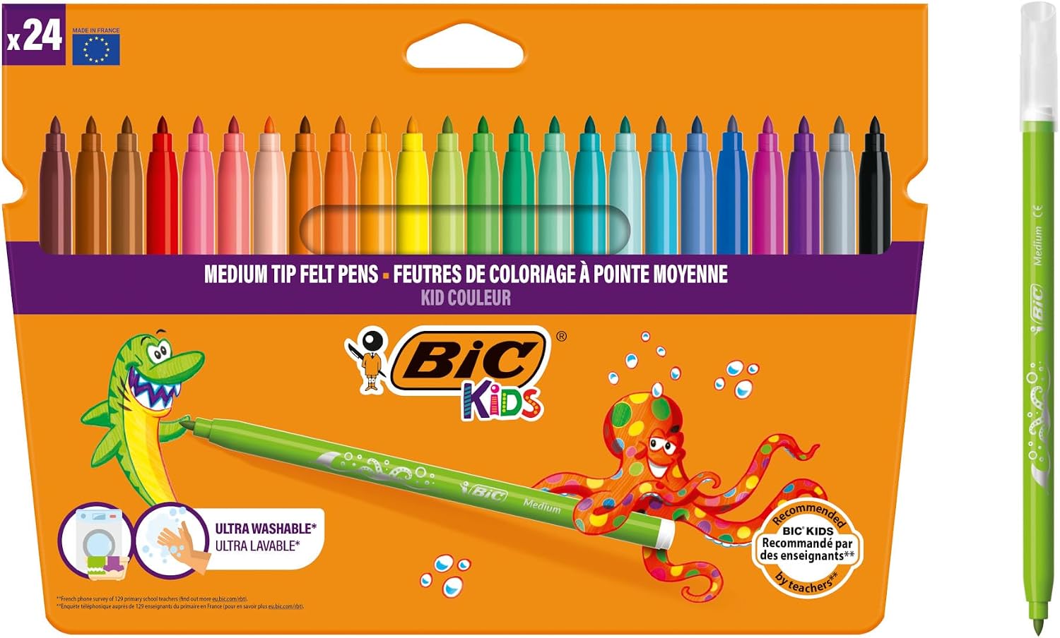 BIC Kids Colouring Pens for Kids - Medium Tip Felt Pens Great for Kids Colouring Books - Assorted Colours Pack of 24