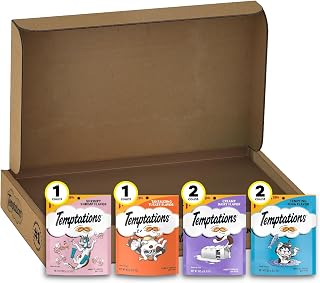 Temptations Classic Crunchy and Soft Cat Treats Variety Pack with Creamy Dairy, Tempting Tuna, Shrimpy Shrimp, and Tantalizing Turkey Flavors, (6) 6.3 oz. Pouches