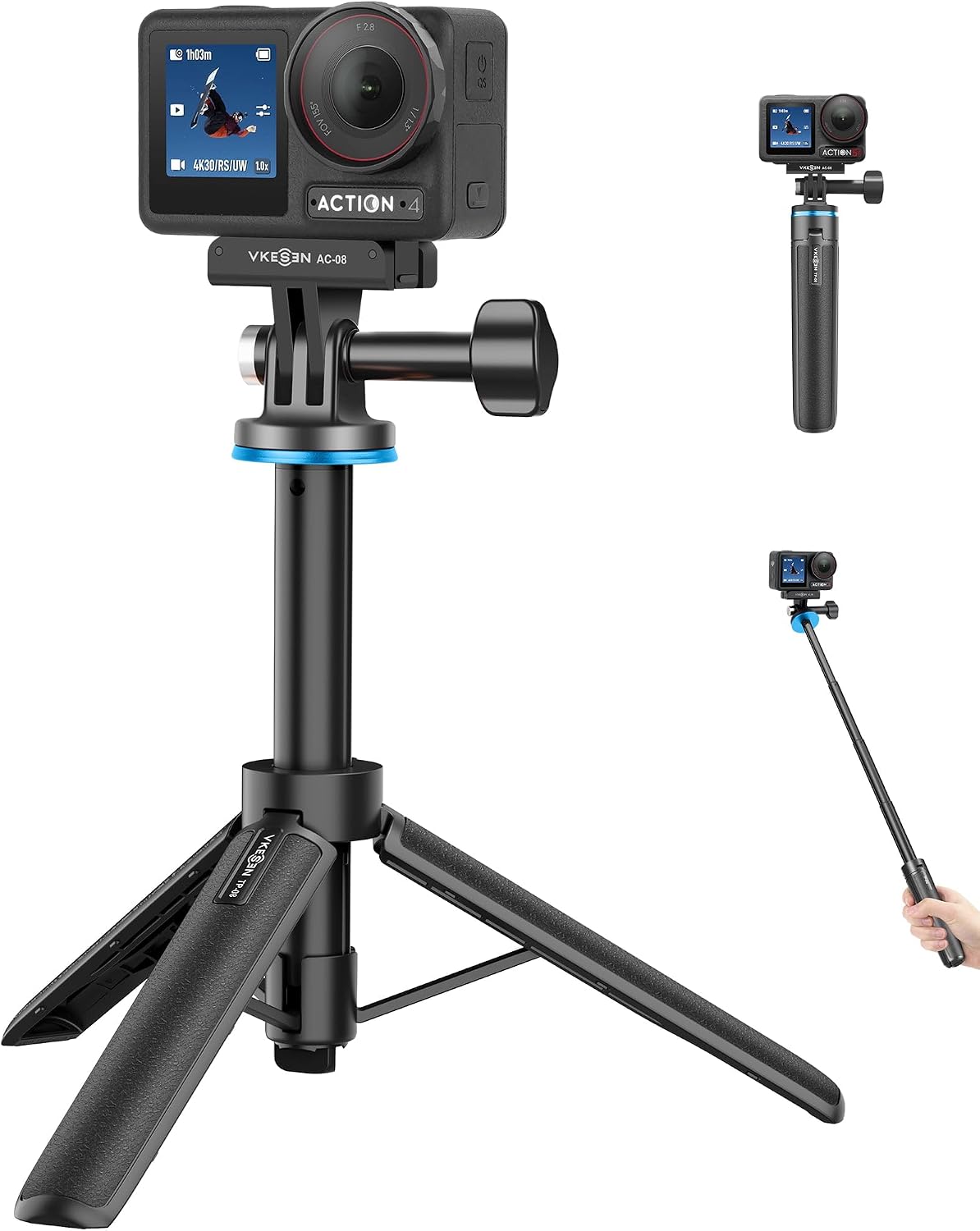 20"/51cm Mini Selfie Stick Tripod for DJI Osmo Action 5 Pro/4/3, Pocket 4/3, All GoPro, AKASO EK7000 & Other Action Cameras, 2-in-1 Desk Tripod Stand w Magnetic Quick-Release Adapter Mount