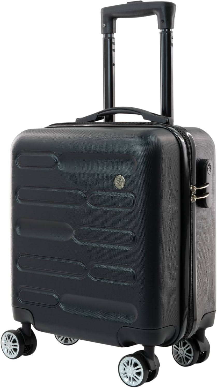 SA Products Black Cabin Suitcase 45x36x20cm - Lightweight Hardshell Carry On Luggage with 4 Spinner Wheels, Telescopic Handle - Cabin Bag with Divider Pocket, Travel Case with Spacious Interior
