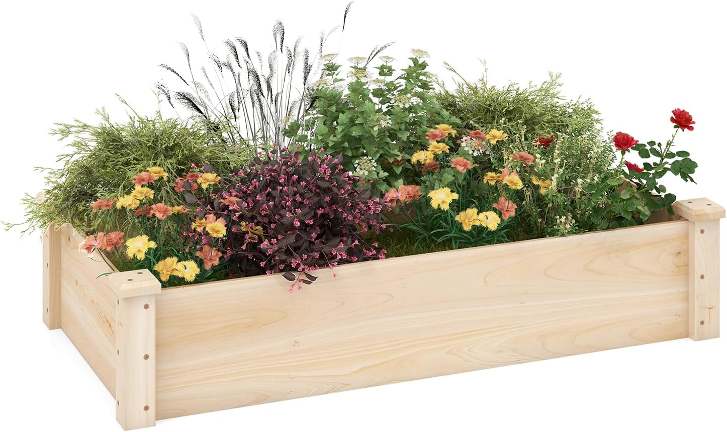 Giantex Wooden Raised Garden Bed, Rectangular Planter Box for Vegetables, Fruits, Flowers, Herbs, 48" Lx24 Wx10 H Outdoor Elevated Planting Bed for Garden, Backyard, Lawn, Patio
