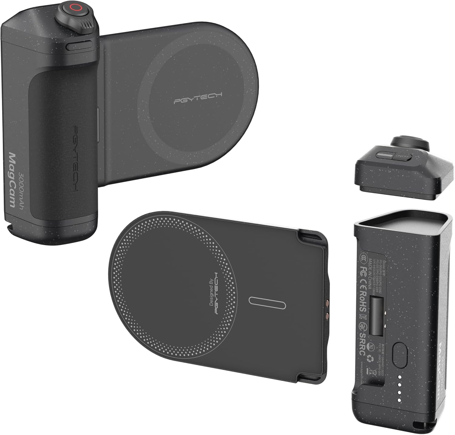 PGYTECH 3 in 1 MagCam Mobile Phone Grip Set, Wireless Charging, Bluetooth Remote, MagSafe Connector, Compatible with iPhone 12-16 and Android 14, Black