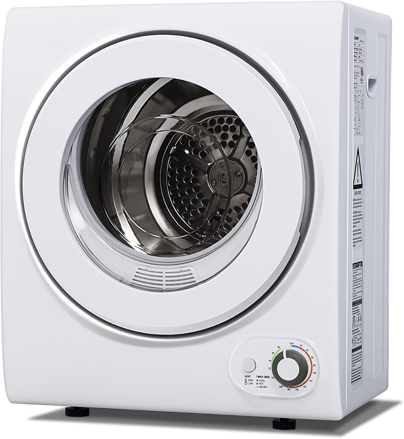 10 LBS Portable Dryer, 1.5 Cu.Ft. Portable Clothes Dryer with Knob Control, Stainless Steel Drum, Exhaust Pipe, 850W Drying Machine for Apartment, Dorm, Home, White