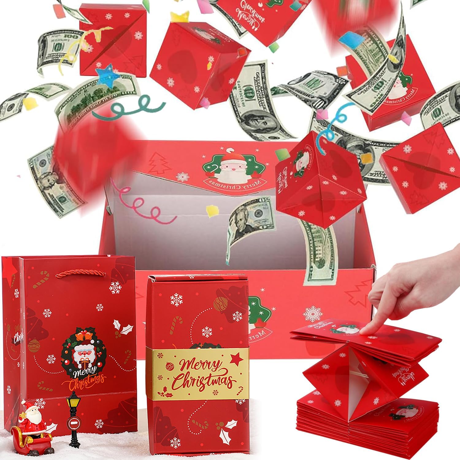 enttgo 16pcs Surprise Gift Boxes for Money, 2024 Newly Folding Pop-Up Explosion Box, Christmas & Birthday