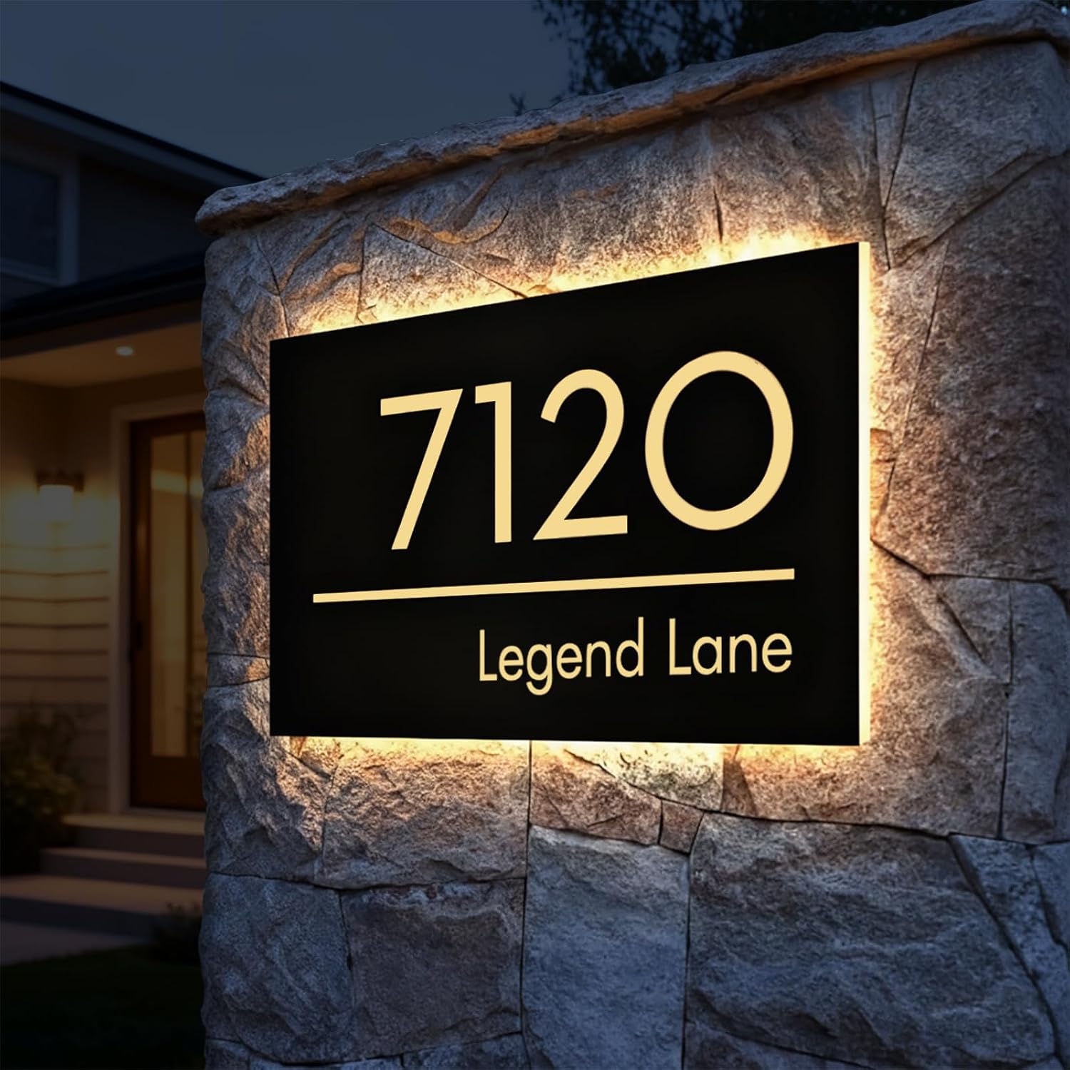 Custom Solar Backlit LED House Number Sign for Outside, Modern Illuminated Address Plaque for Home, Personalized Stainless Steel Lighted Yard Sign - Waterproof
