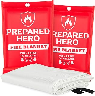 Prepared Hero Emergency Fire Blanket - 2 Pack - Fire Suppression Blanket for Kitchen, 40” x 40” Fire Blanket for Home, Fiberglass Fire Blanket