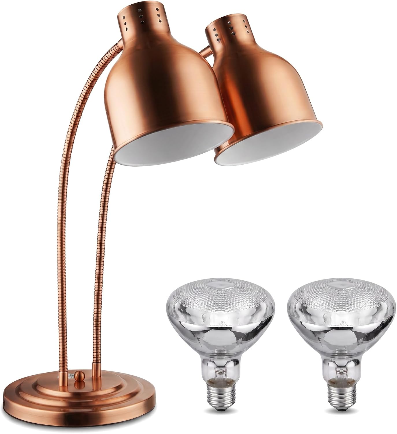 Dual Heads Food Heat Lamp with 500w Bulb Food Warmer Infrared Heating Lamp Countertop Restaurant Kitchen (Double Head(Copper))