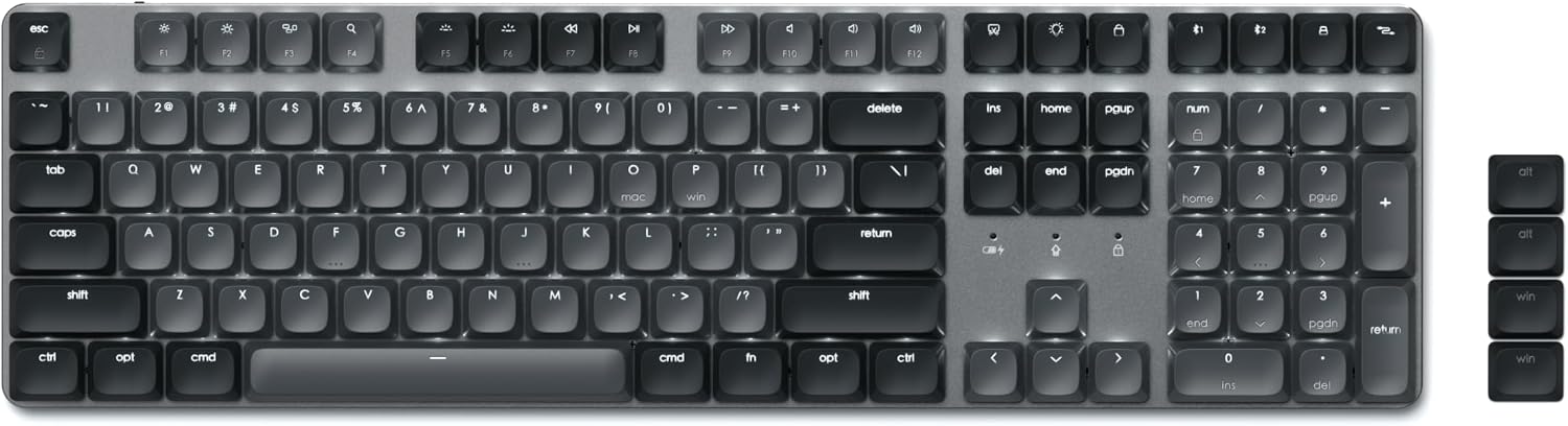 Satechi SM3 Mechanical Keyboard, White LED Backlit, Dark Gray/Gray | 108 Keys Full Size, Wired and Bluetooth, for Mac and Windows