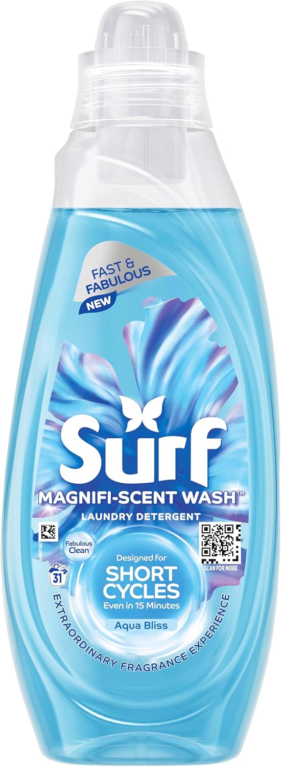 Surf Magnifi-Scent Wash Aqua Bliss Laundry Liquid For Short Cycles Fast and Fabulous Fragrance 837 ml (31 Washes)