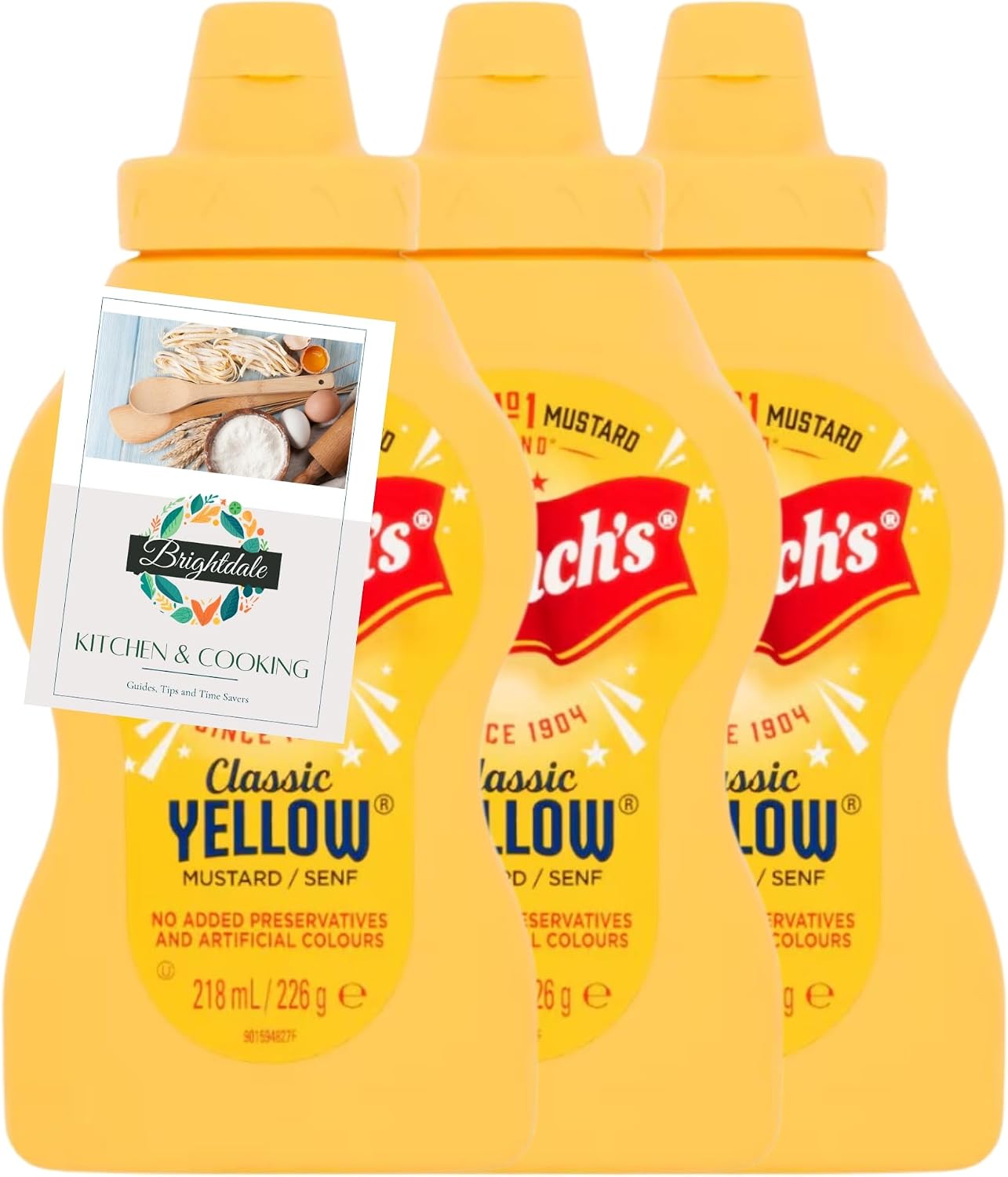 American Mustard Bundle with Frenchs Classic Yellow Mustard 226g 3 Pack + Brightdale Kitchen Booklet