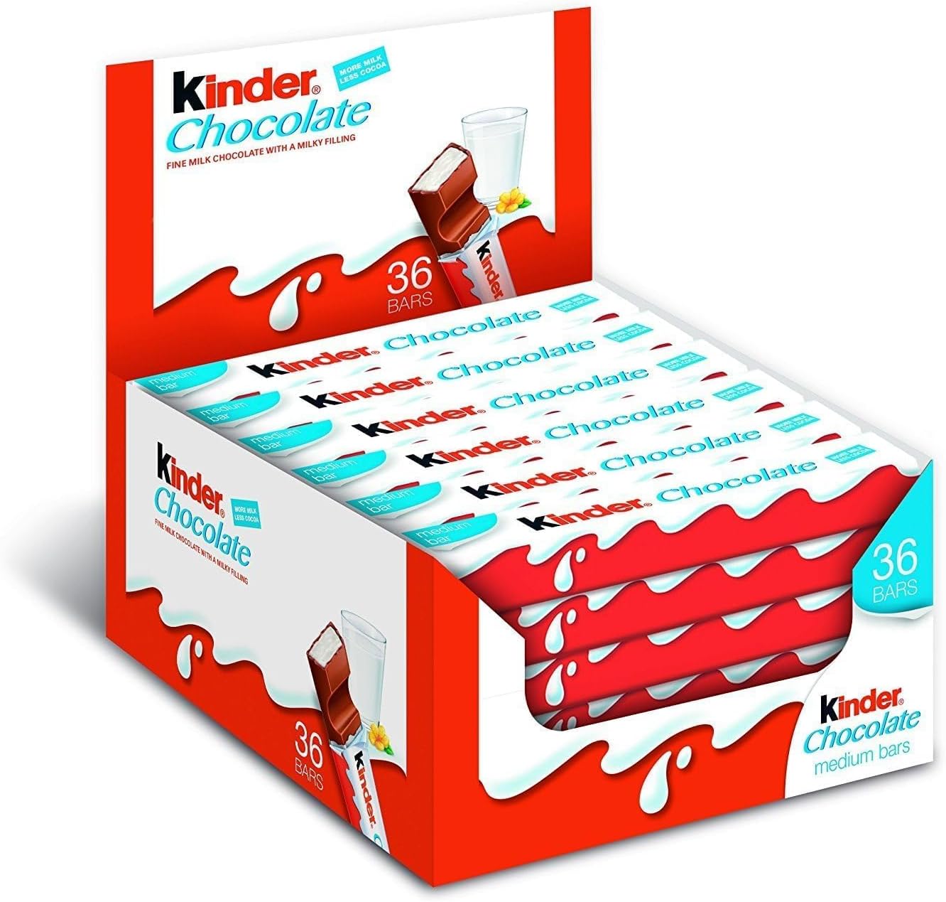 Kinder Chocolate Medium Chocolate Bars, Pack of 36, 756gr