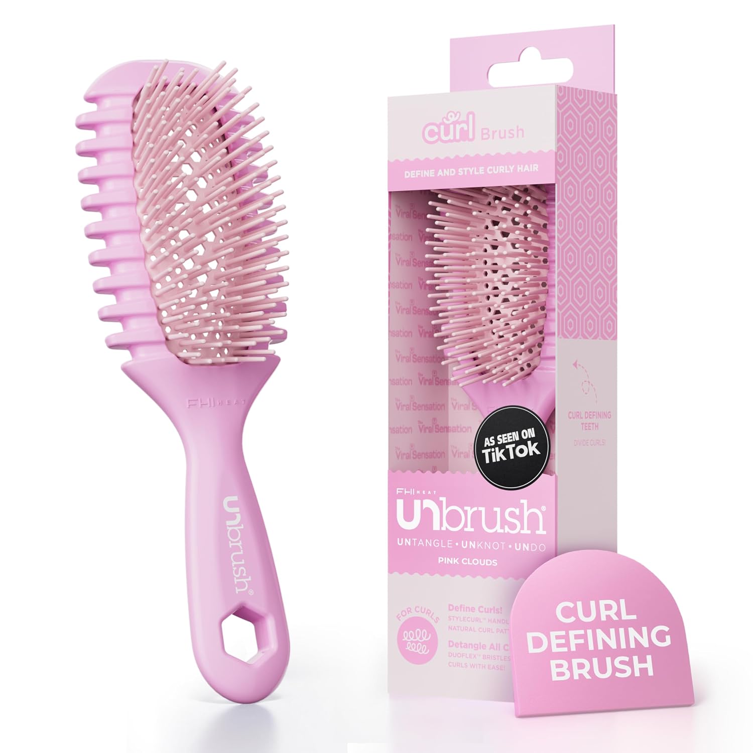 FHI Heat UNbrush Curl Detangling Brush for use on Wet Hair Only | DuoFlex Bristles & Style Curl Handle Wavy, Coily, or Curly Hair Brush for Gentle Detangling & Faster Styling