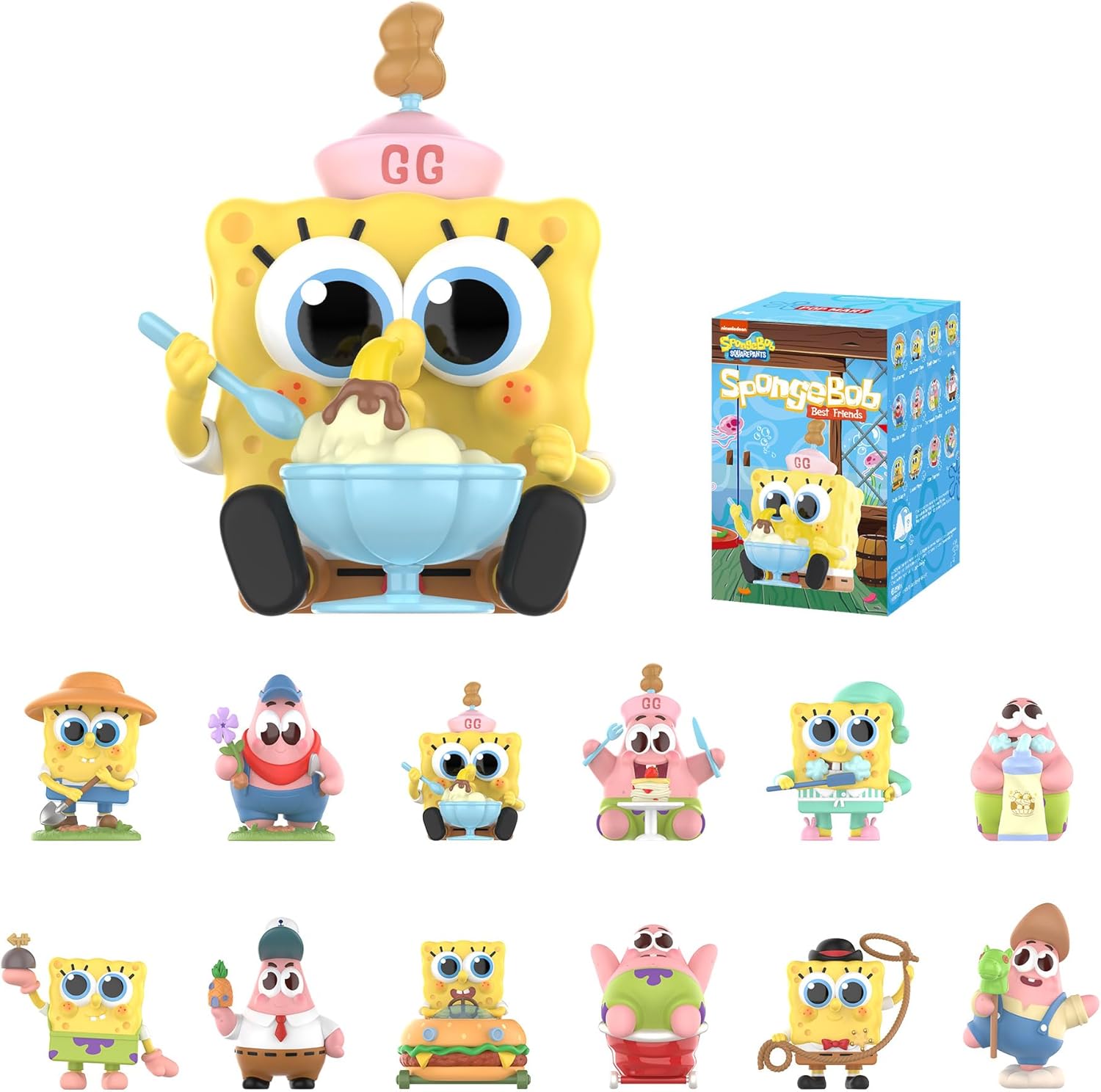 POP MART Spongebob Best Friends Series Figures, Spongebob Blind Box Figures, Random Design Action Figures Collectible Toys Home Decorations, Holiday Birthday Gifts for Girls and Boys, Single Box