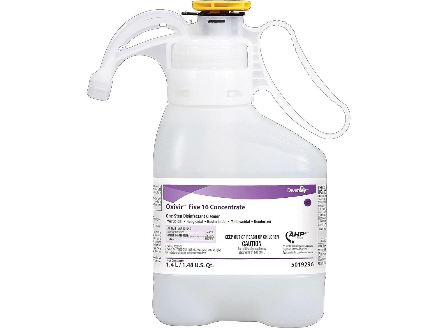 Oxivir Diversey 5019296 Five 16 One-Step Hospital Strength Disinfectant Liquid Cleaner, Accelerated Hydrogen Peroxide, SmartDose Concentrate, 1.4-Liter
