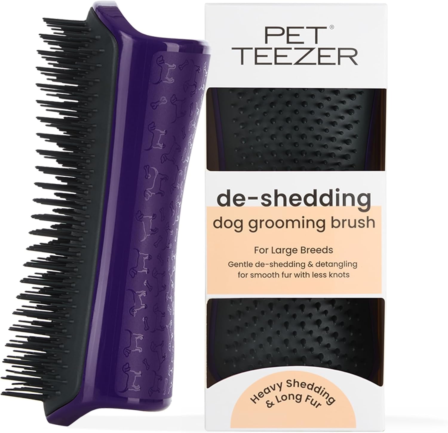 Tangle Teezer | Pet Teezer | Dual-Tier De-Shedding & Grooming Brush for Dogs | Gentle Polymer Teeth | Ideal for Double-Coated Breeds | Ergonomic & Easy Clean | Purple & Grey