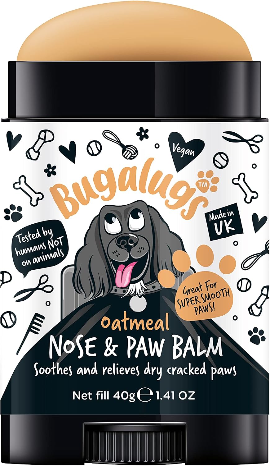 BUGALUGS Dog Paw Pad Balm & Dog Nose Balm 40 g (1.41oz) - Moisturizing Dog Paw Balm that Creates an Invisible Barrier that Protects and Heals Dry Cracked Paws - All-Natural Dog Paw Balm with Oatmeal