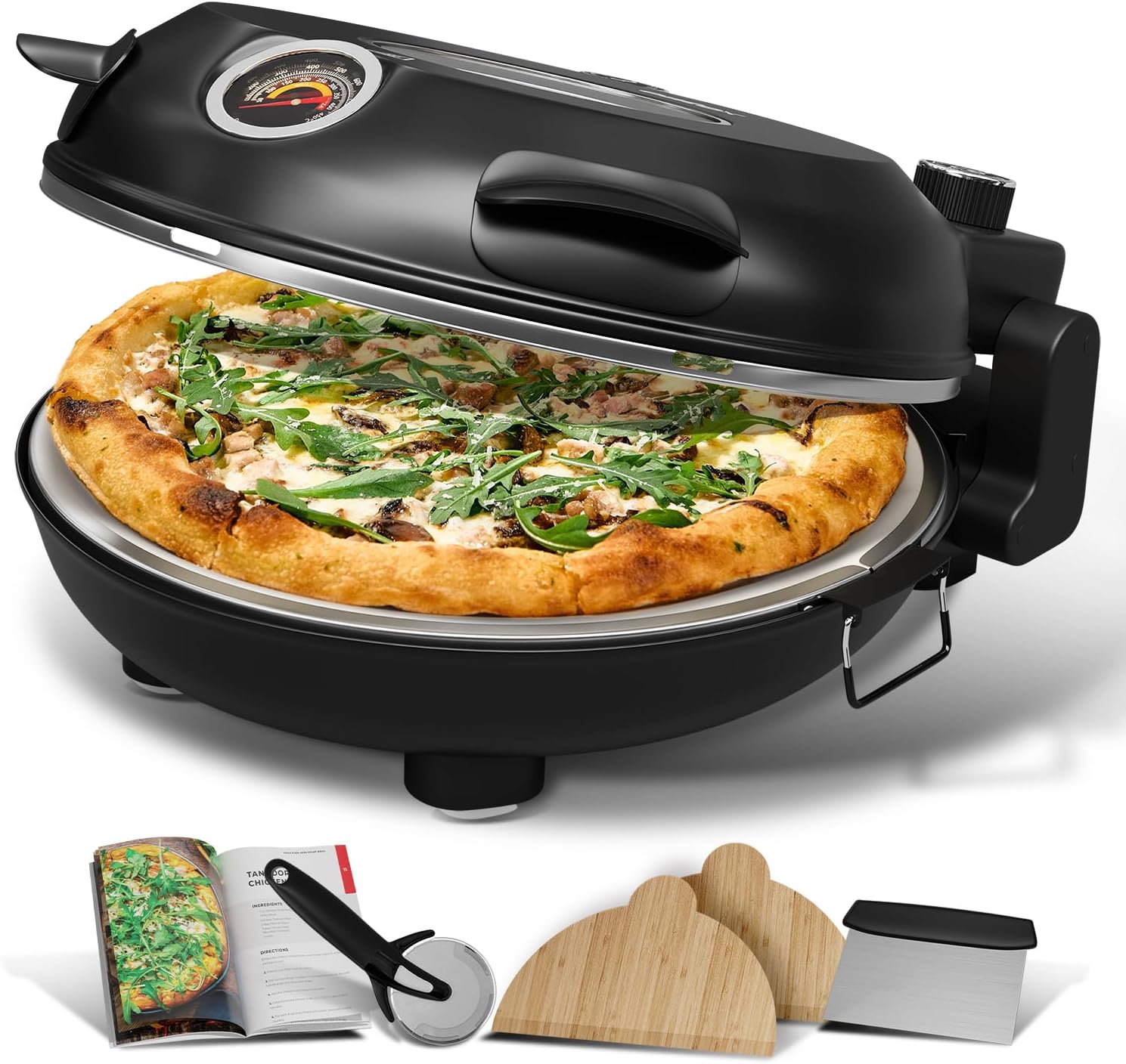Eatex Electric Pizza Oven Indoor, 12 Inch Countertop Pizza Oven, Portable Stone Pizza Oven, Heats up to 790°F for Crispy Crust, Pizza Maker Machine for Home – Black