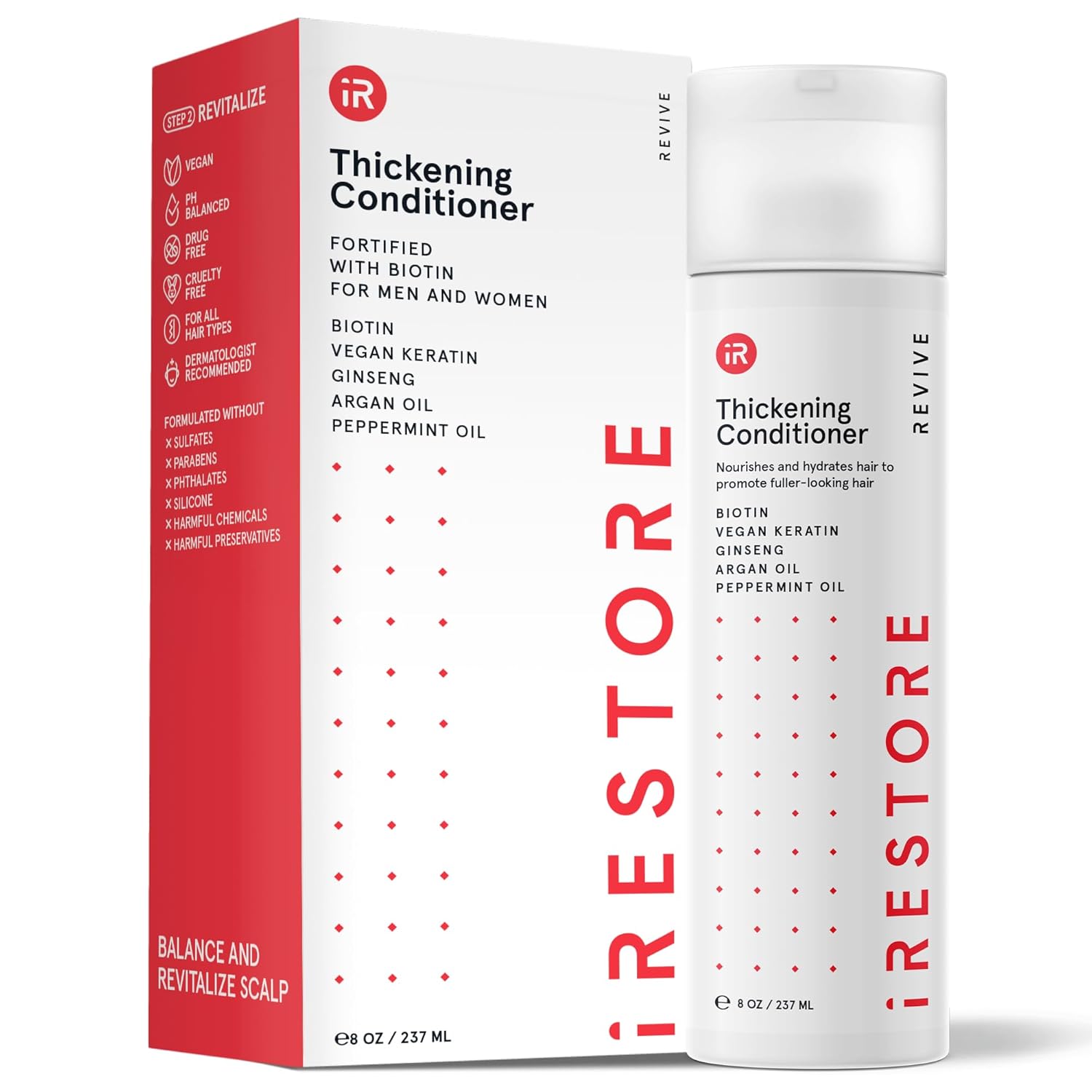 iRESTORE Biotin Hair Conditioner for Damaged Dry Hair - Good for Fine Hair Growth, Volumizing Thickening Conditioner with Ginseng & Argan Oil to Moisturize, Pair With Hair Loss Shampoo