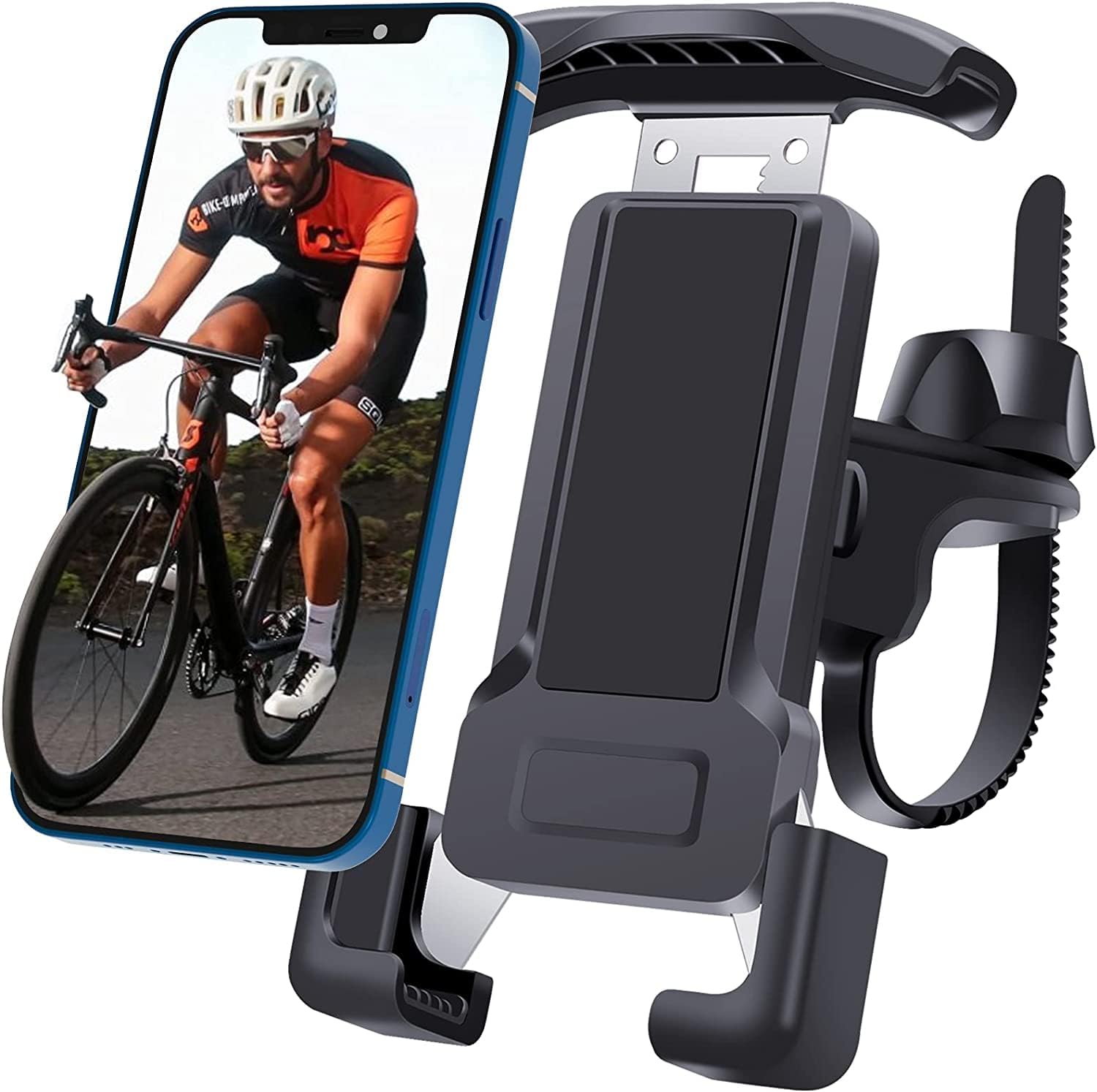 Asunby Bike Phone Holder Motorcycle Phone Mount Motorcycle Handlebar Cell Phone Clamp Scooter Phone Clip for iPhone 15 pro max 15Plus, 14 Pro Max, S9, S10 and More 4.7" - 6.8" Smartphones