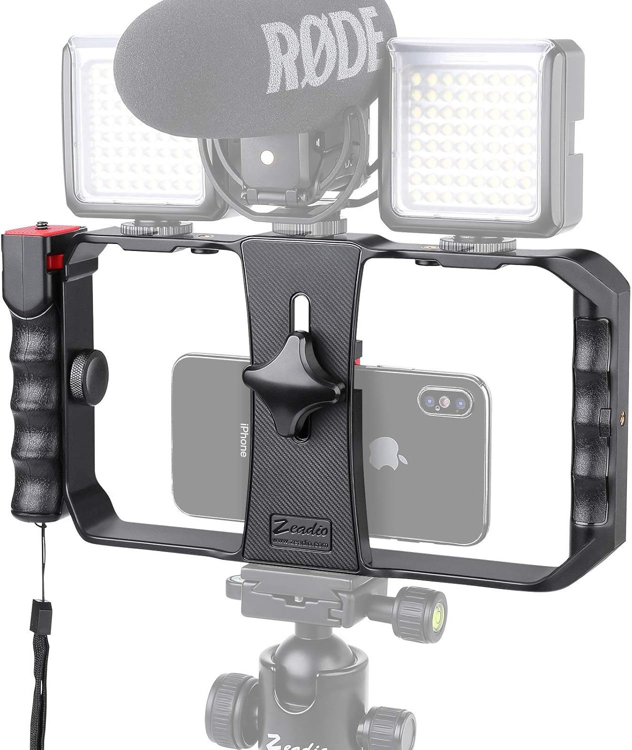 Zeadio Smartphone Video Rig, Wireless Grip Stabilizer Cellphone Tripod Mount Holder with Remote Shutter, Fits for All iPhone and Android Smartphones