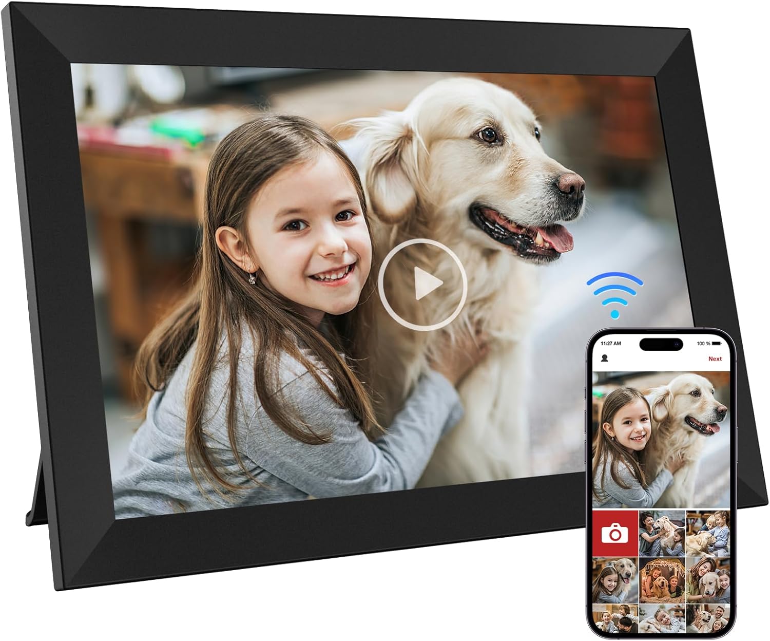 GGUA 10.1 Inch WiFi Digital Photo Frame Built in 32GB Memory, 1280x800 IPS LCD Touchscreen, Auto-Rotate and Audio, Quick and Easy Share Photos or Videos via the Frameo App, the Best Choice for Gifting