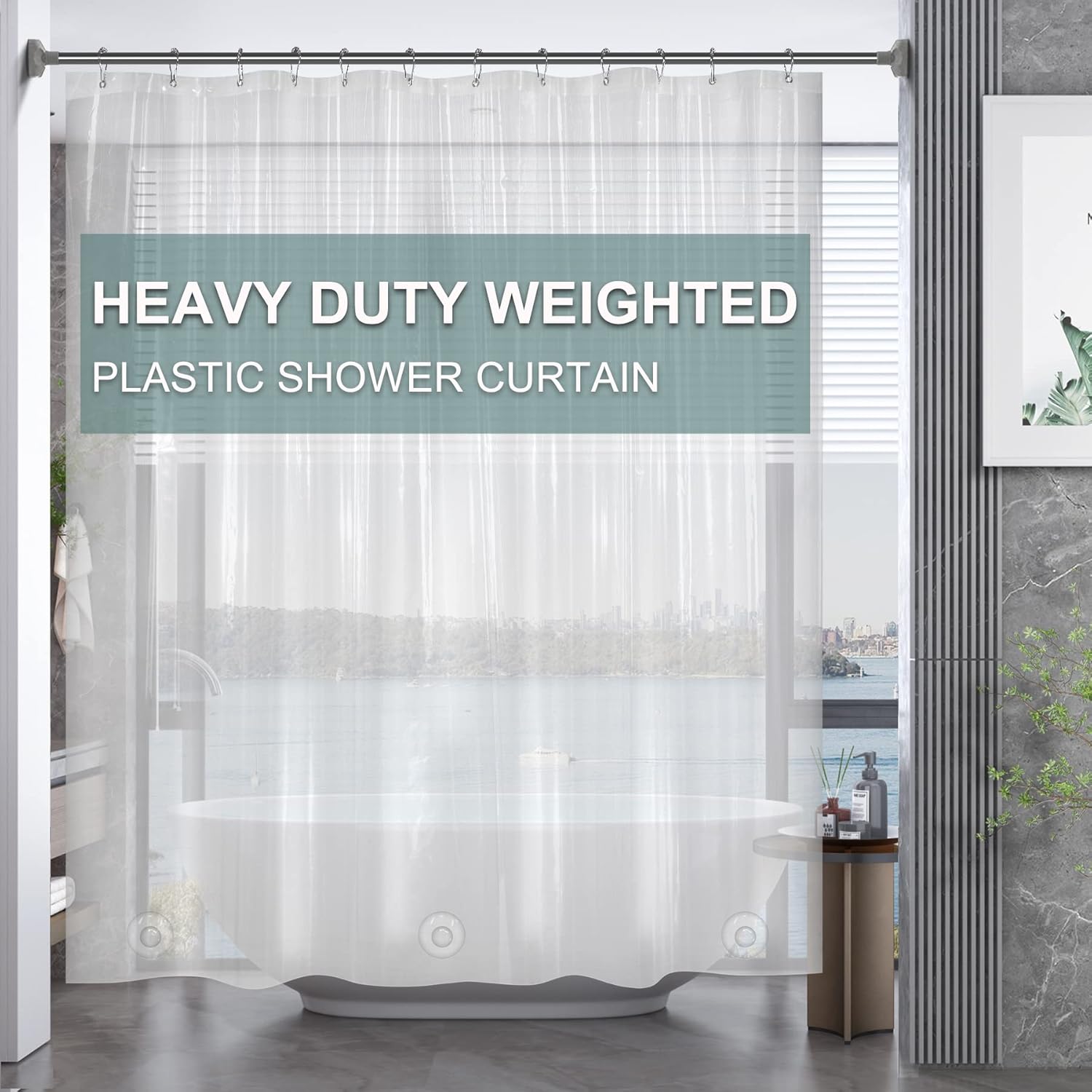 AmazerBath Plastic Shower Curtain Liner, 72 X 72 Inches EVA 8G Heavy Duty Clear Shower Curtain Liner, Weighted Thick Bathroom Curtain with 3 Clear Weights and 12 Grommet Holes