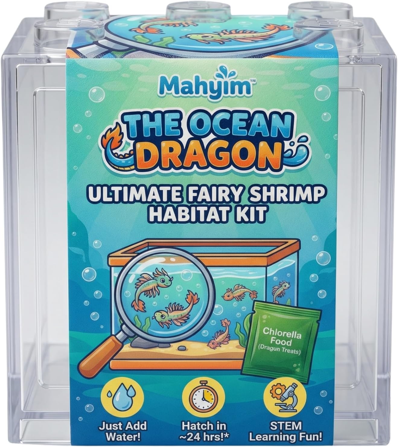 The Ocean Dragon Fairy Shrimp Kit for Kids – Complete Aquarium Set with LED Tank, Eggs, Chlorella Food, Air Pump
